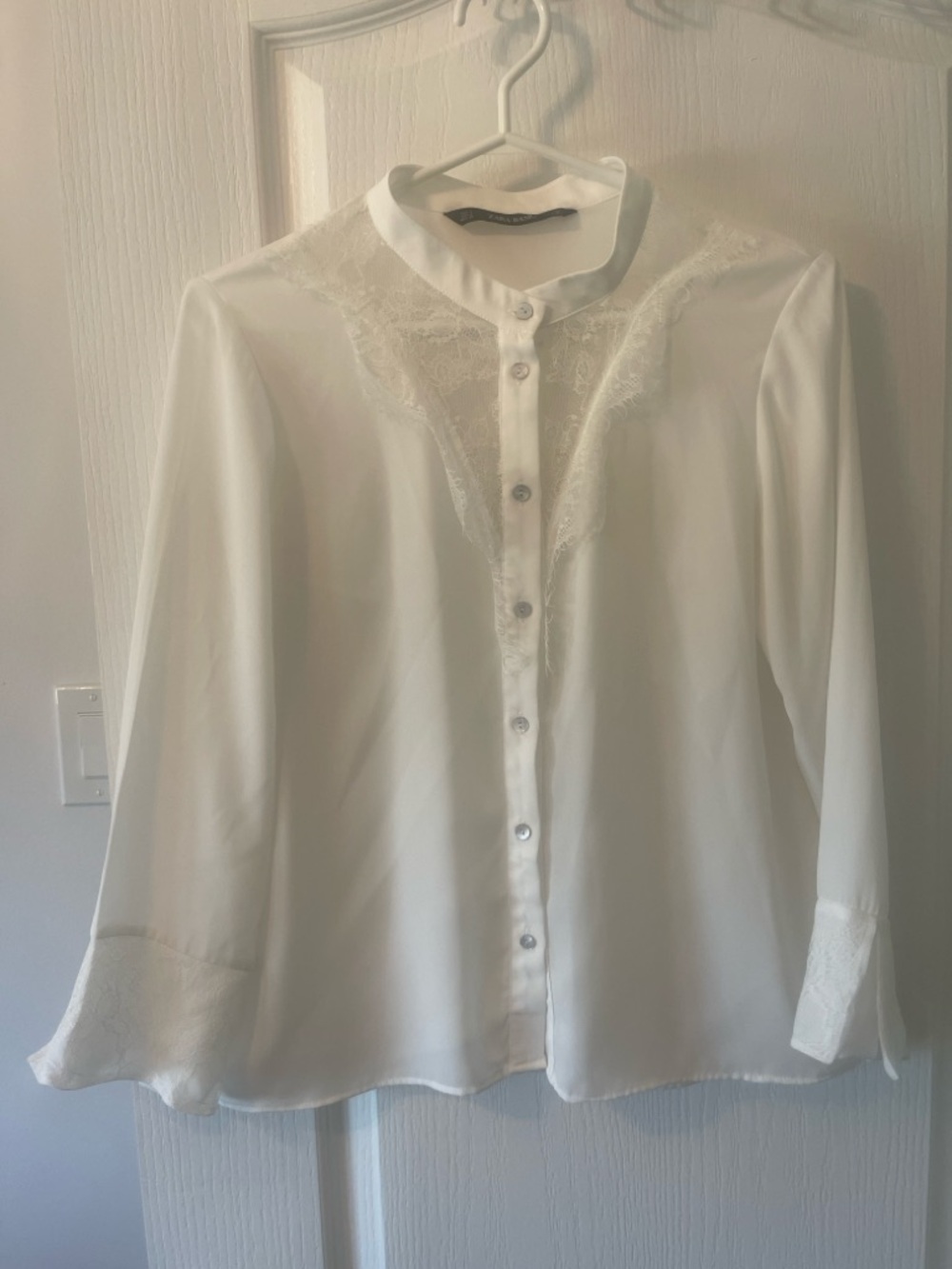 Zara Basic White Lace-Front Blouse